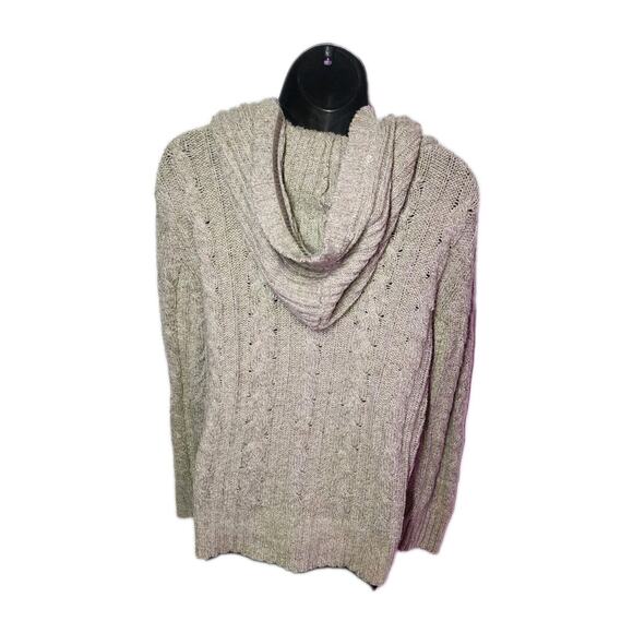 Vintage Y2K American Eagle Xl Chunky Cable Knit Hooded Sweater Driftwood Maple - Picture 13 of 16